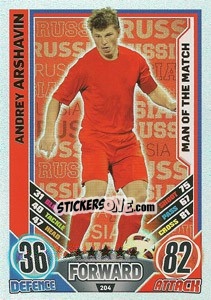 Sticker Andrey Arshavin - England 2012. Match Attax n. 204 - Topps