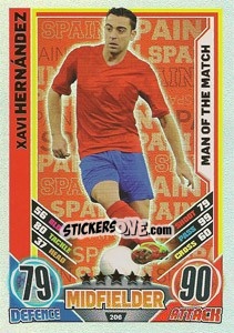 Sticker Xavi Hernandez - England 2012. Match Attax n. 206 - Topps