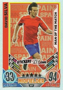 Sticker David Silva - England 2012. Match Attax n. 207 - Topps