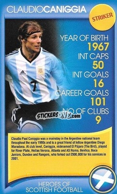 Sticker Claudio Caniggia - Heroes of Scottish Football
 n. 21 - Top Trumps