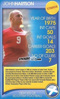 Sticker John Hartson - Heroes of Scottish Football
 n. 18 - Top Trumps