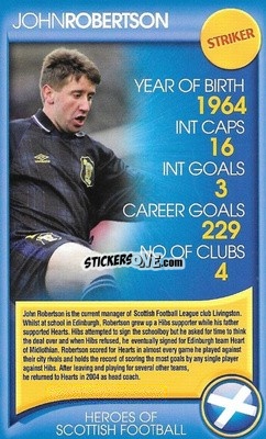Sticker John Robertson - Heroes of Scottish Football
 n. 32 - Top Trumps