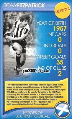 Sticker Tony Fitzpatrick - Heroes of Scottish Football
 n. 24 - Top Trumps