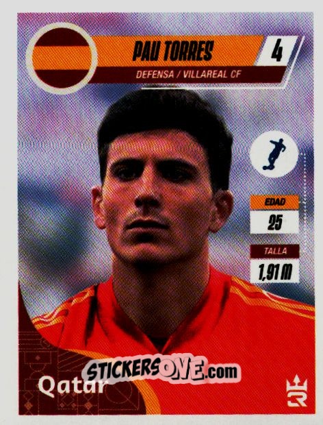 Sticker   Pau Torres (Spain) - Qatar 2022
 n. 199 - Reyauca