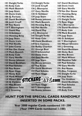 Sticker Checklist - Manchester United Fans' Selection 2000 - Futera