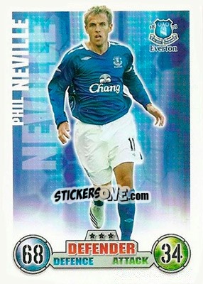 Sticker Phil Neville - English Premier League 2007-2008. Match Attax n. 118 - Topps