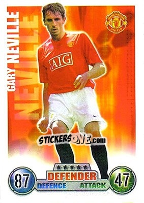 Sticker Gary Neville - English Premier League 2007-2008. Match Attax n. 179 - Topps
