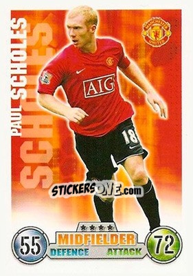 Sticker Paul Scholes - English Premier League 2007-2008. Match Attax n. 189 - Topps