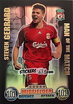 Sticker Steven Gerrard - English Premier League 2007-2008. Match Attax n. 389 - Topps