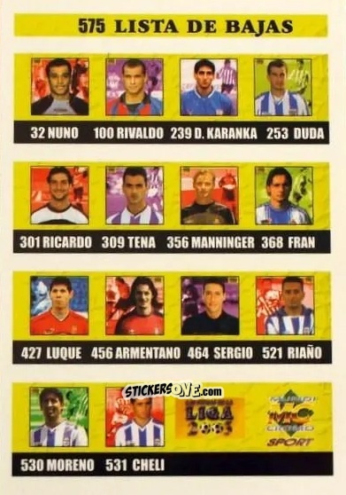 Cromo Indice Bajas - Las fichas de la Liga 2002-2003
 n. 575 - Mundicromo