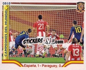 Sticker España,1-Paraguay,0 - Sudafrica 2010. Campeones Del Mundo
 n. 29 - Panini
