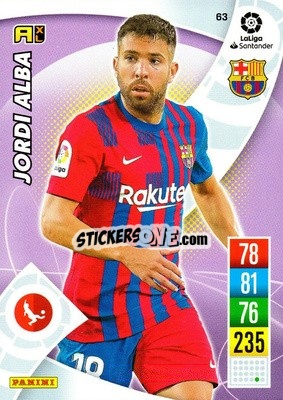 Sticker Jordi Alba - Liga Santander 2021-2022. Adrenalyn XL
 n. 63 - Panini