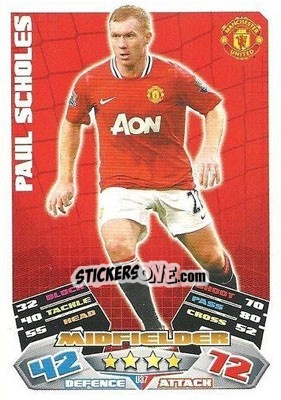 Sticker Paul Scholes - English Premier League 2011-2012. Match Attax Extra n. U37 - Topps