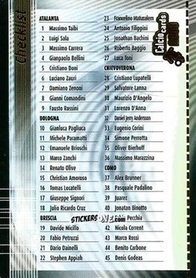 Sticker Checklist - Calcio Cards 2002-2003 n. CL1 - Panini