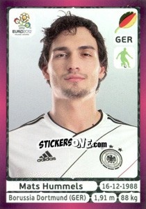 Sticker Mats Hummels - UEFA Euro Poland-Ukraine 2012. Deutschland edition n. 235 - Panini