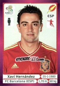 Sticker Xavi Hernández - UEFA Euro Poland-Ukraine 2012. Deutschland edition n. 296 - Panini