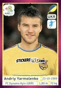 Sticker Andriy Yarmolenko - UEFA Euro Poland-Ukraine 2012. Deutschland edition n. 419 - Panini