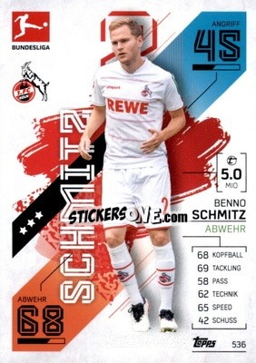 Sticker Benno Schmitz - German Fussball Bundesliga 2021-2022. Match Attax Extra
 n. 536 - Topps
