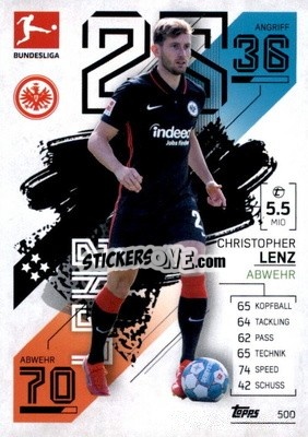 Sticker Christopher Lenz - German Fussball Bundesliga 2021-2022. Match Attax Extra
 n. 500 - Topps