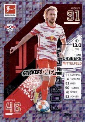 Sticker Emil Forsberg - German Fussball Bundesliga 2021-2022. Match Attax Extra
 n. 552 - Topps