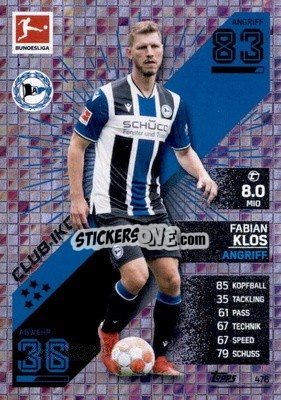 Figurina Fabian Klos - German Fussball Bundesliga 2021-2022. Match Attax Extra
 - Topps