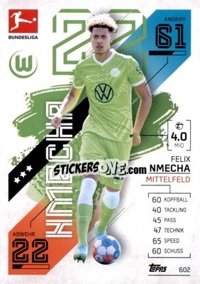 Sticker Felix Nmecha - German Fussball Bundesliga 2021-2022. Match Attax Extra
 n. 602 - Topps
