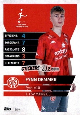 Figurina Fynn Demmer – Fynn_x10 - German Fussball Bundesliga 2021-2022. Match Attax Extra
 - Topps