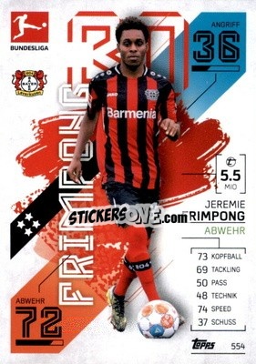 Sticker Jeremie Frimpong - German Fussball Bundesliga 2021-2022. Match Attax Extra
 - Topps