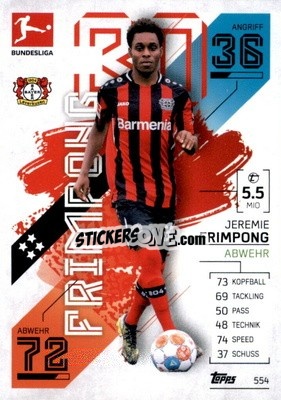 Sticker Jeremie Frimpong - German Fussball Bundesliga 2021-2022. Match Attax Extra
 n. 554 - Topps
