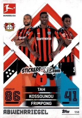 Sticker Jonathan Tah / Odilon Kossounou / Jeremie Frimpong - German Fussball Bundesliga 2021-2022. Match Attax Extra
 n. 558 - Topps