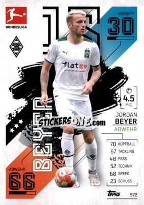 Sticker Jordan Beyer - German Fussball Bundesliga 2021-2022. Match Attax Extra
 - Topps