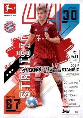 Sticker Josip Stanišić - German Fussball Bundesliga 2021-2022. Match Attax Extra
 n. 581 - Topps