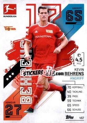 Sticker Kevin Behrens - German Fussball Bundesliga 2021-2022. Match Attax Extra
 - Topps