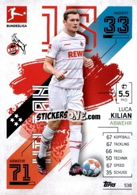 Sticker Luca Kilian - German Fussball Bundesliga 2021-2022. Match Attax Extra
 n. 538 - Topps