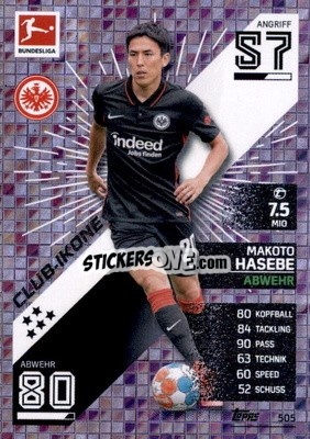 Sticker Makoto Hasebe - German Fussball Bundesliga 2021-2022. Match Attax Extra
 n. 505 - Topps