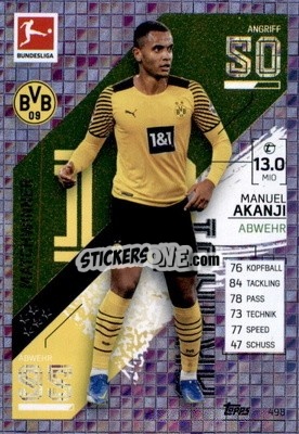 Sticker Manuel Akanji - German Fussball Bundesliga 2021-2022. Match Attax Extra
 n. 498 - Topps