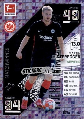 Sticker Martin Hinteregger - German Fussball Bundesliga 2021-2022. Match Attax Extra
 n. 507 - Topps