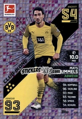 Sticker Mats Hummels - German Fussball Bundesliga 2021-2022. Match Attax Extra
 n. 496 - Topps