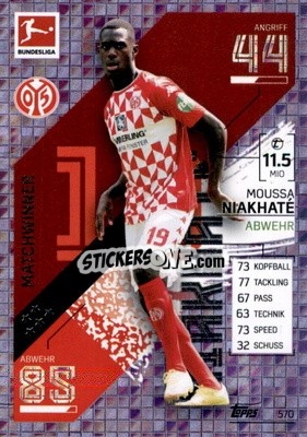 Sticker Moussa Niakhaté - German Fussball Bundesliga 2021-2022. Match Attax Extra
 n. 570 - Topps