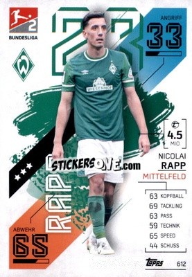 Figurina Nicolai Rapp - German Fussball Bundesliga 2021-2022. Match Attax Extra
 - Topps