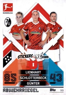Sticker Philipp Lienhart / Keven Schlotterbeck / Christian Günter - German Fussball Bundesliga 2021-2022. Match Attax Extra
 n. 513 - Topps