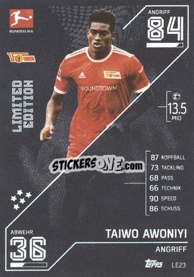 Sticker Taiwo Awoniyi - German Fussball Bundesliga 2021-2022. Match Attax Extra
 n. LE23 - Topps