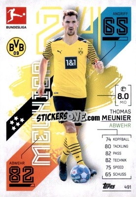 Sticker Thomas Meunier - German Fussball Bundesliga 2021-2022. Match Attax Extra
 n. 491 - Topps