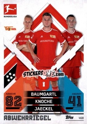 Sticker Timo Baumgartl / Robin Knoche / Paul Jaeckel - German Fussball Bundesliga 2021-2022. Match Attax Extra
 n. 468 - Topps