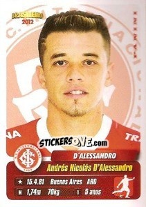 Sticker Andrés D'Alessandro - Campeonato Brasileiro 2012 n. 212 - Panini