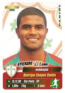 Sticker Henrique - Campeonato Brasileiro 2012 n. 282 - Panini