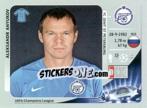Sticker Aleksandr Anyukov - UEFA Champions League 2012-2013 - Panini