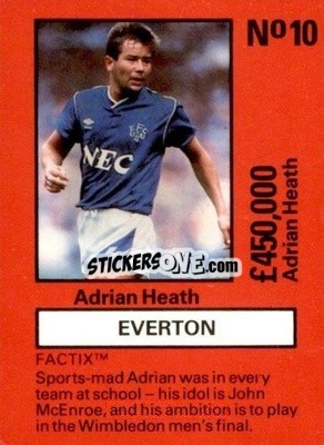 Sticker Adrian Heath - Emlyn Hughes' Team Tactix 1987
 n. E10 - BOSS LEISURE
