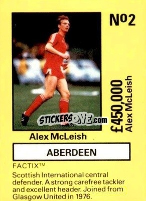 Sticker Alex McLeish - Emlyn Hughes' Team Tactix 1987
 n. AB2 - BOSS LEISURE
