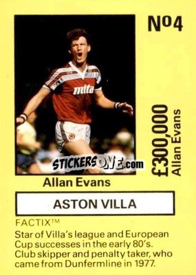 Sticker Allan Evans - Emlyn Hughes' Team Tactix 1987
 n. AV4 - BOSS LEISURE
